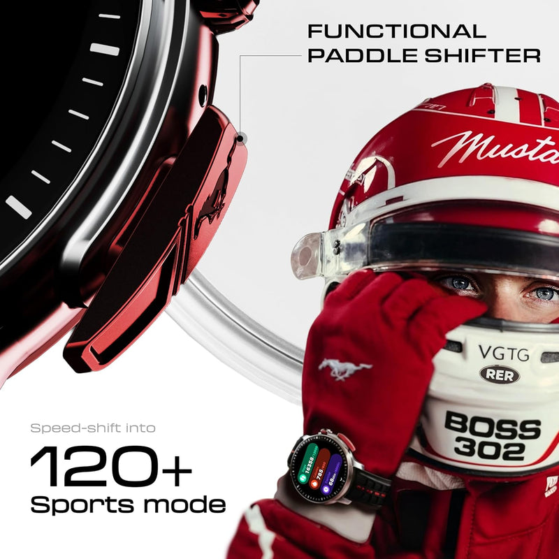 GOBOULT GOBOULT Mustang Racer Smart Watch 1.43'' AMOLED Display, Rotating Bezel, BT Calling, 150+Watchfaces, 500 Nits Brightness, AI Voice Assistant, SpO2 Monitoring, 120+ Sports Mode (Black Blaze) - image 6