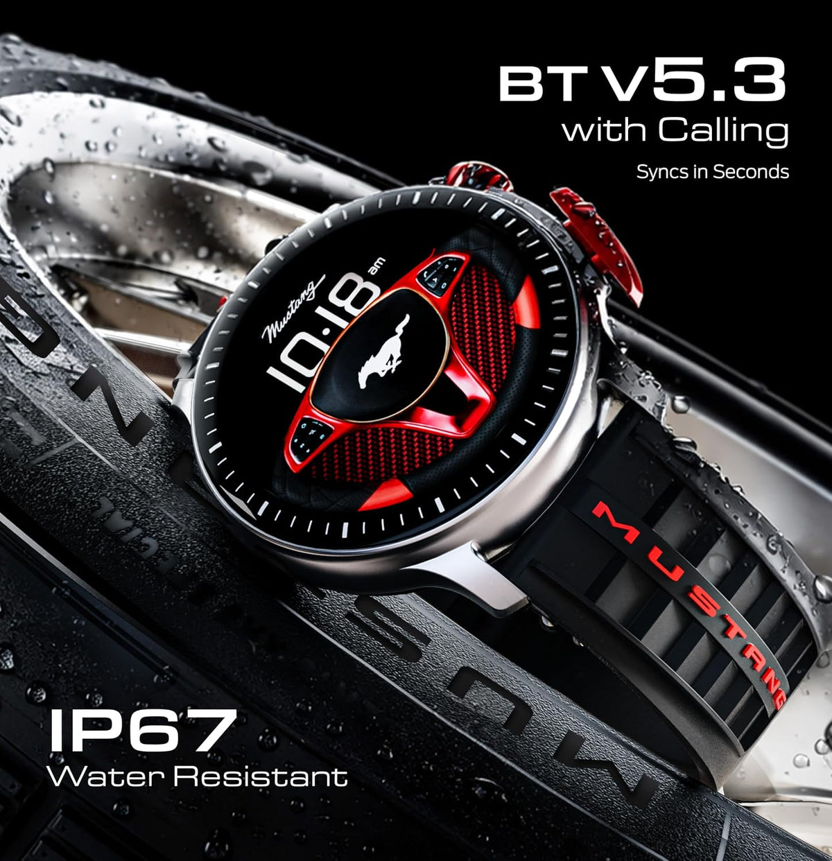 GOBOULT GOBOULT Mustang Racer Smart Watch 1.43'' AMOLED Display, Rotating Bezel, BT Calling, 150+Watchfaces, 500 Nits Brightness, AI Voice Assistant, SpO2 Monitoring, 120+ Sports Mode (Black Blaze) - image 8