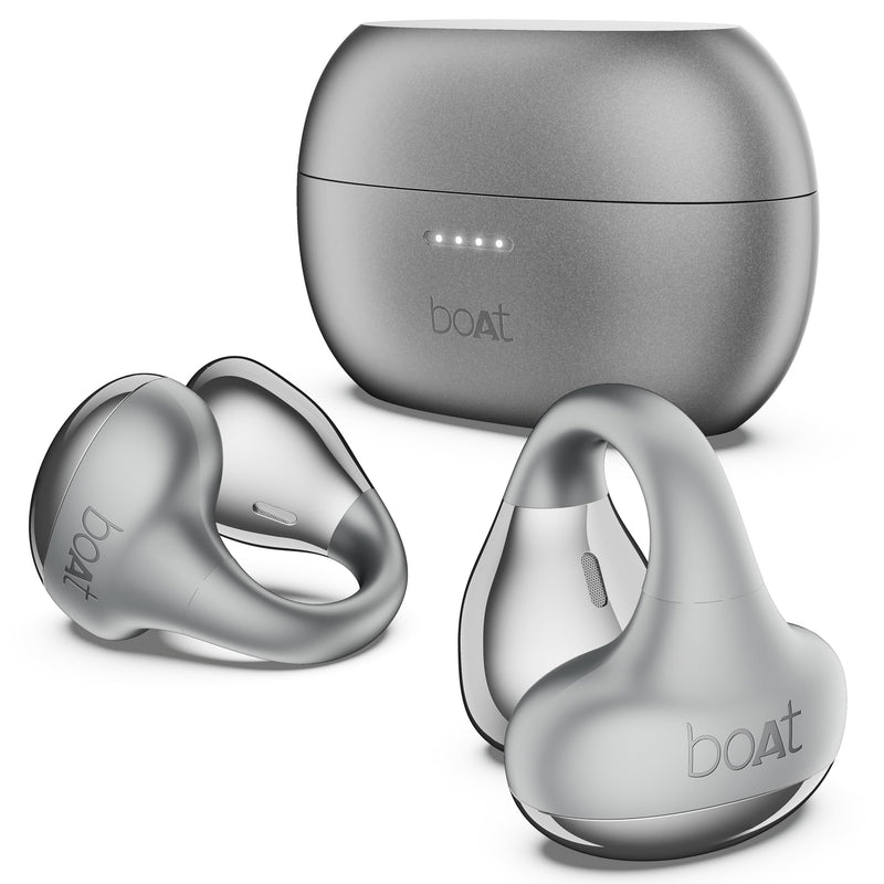 boAt boAt Airdopes Loop OWS Earbuds w/Clip-On Fit, Air Conduction Tech, 50HRS Battery, 4Mics ENx, Dual EQ Modes, 12mm Drivers, 40ms Latency, ASAP Charge, OWS Ear Buds Earphones(Cool Grey) - main image