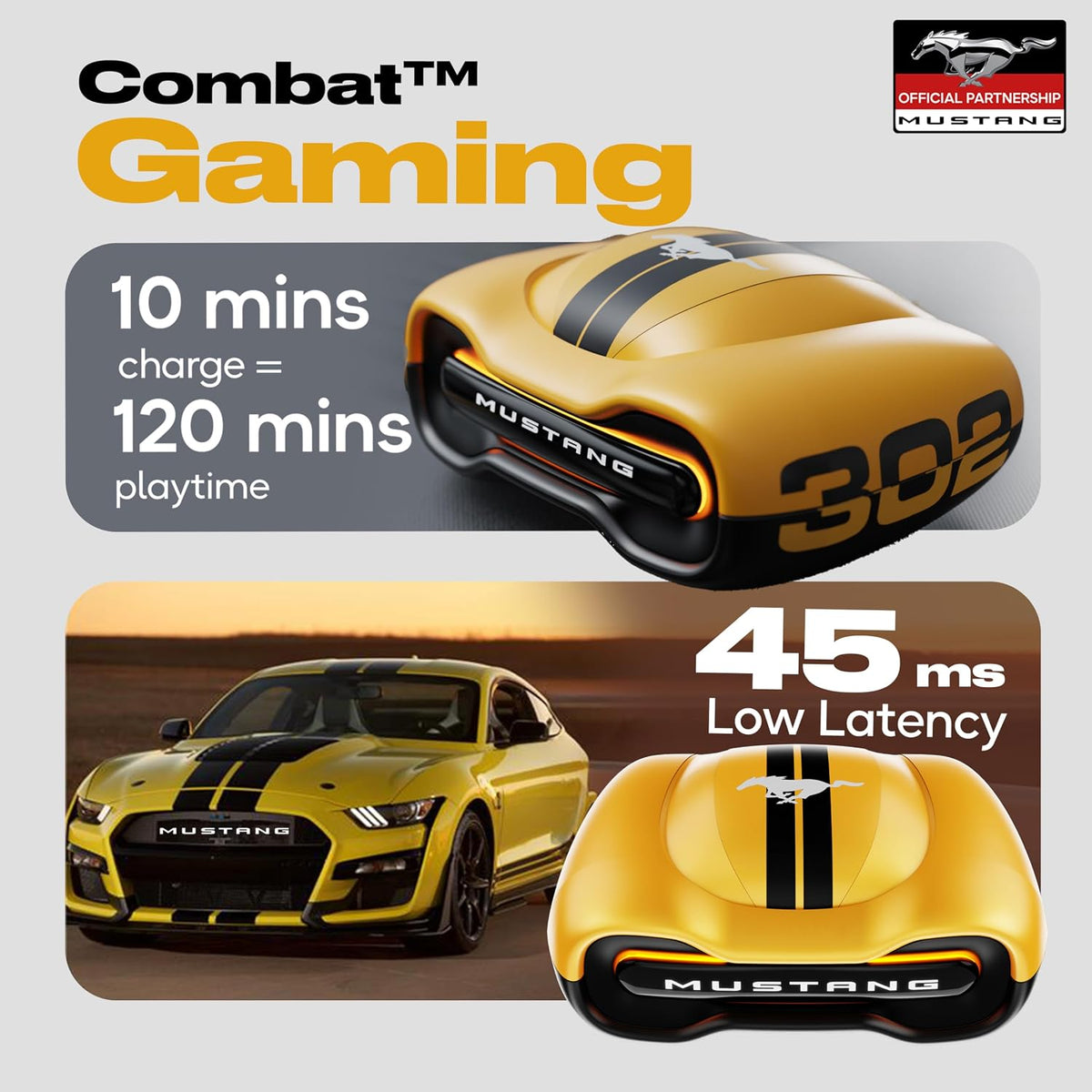 GOBOULT GOBOULT Mustang Torq Wireless in Ear Earbuds with 60H Playtime, App Support, Quad Mic ENC, 45ms Low Latency, 13mm Driver, Breathing LEDs, Made in India Ear Buds Wireless (Yellow) - image 6