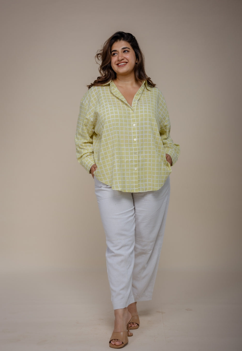 Ruhi Green Hand Block Print Slub Cotton Anti-Fit Shirt