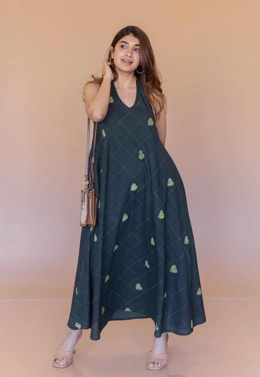 Tashi Green Dabu Cotton A Line Dress