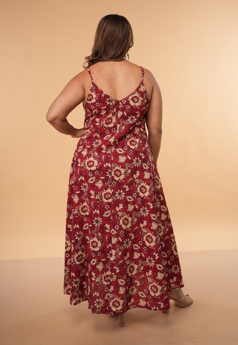 Sonam Red Dabu Slub  Cotton A Line Dress