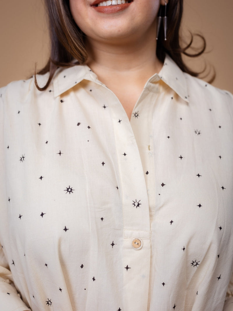 Ridah White Ajrakh Cotton A Line Dress