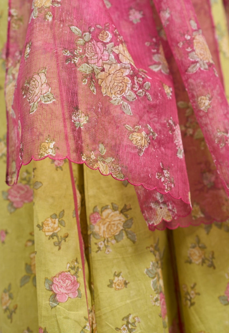 Lily Green Sanganeri Mul Cotton A Line Kurta