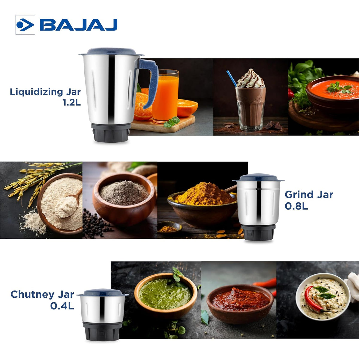 Bajaj Bajaj Ninja Series Grace 500W Mixer Grinder | Mixie For Kitchen With Duracut® Blades | 2-In-1 Blade Function For Dry & Wet Grinding | 2 Mixie Jars | 5-Yr Motor Warranty 【Midnight Blue】 - image 5