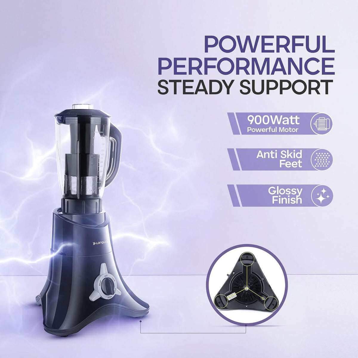 LONGWAY Longway Orion 900 Watt Juicer Mixer Grinder with 4 Jars for Grinding, Mixing, Juicing with Powerful Motor | 2 Years Warranty (Black) - image 4