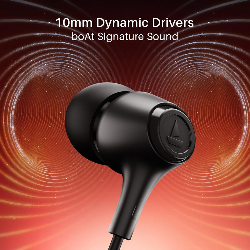 boAt Bassheads 95 Wired in Ear Phones,10Mm Drivers,Signature Sound,in-Line Microphone,Integrated Controls,Snug Fit,Lightweight,Voice Assistant,120Cm Cable & 3.5mm Jack (Active Black)