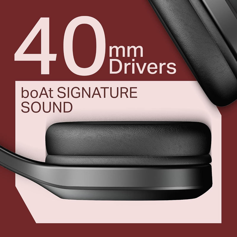 boAt Rockerz 412, 60H Battery, 40Mm Drivers, 40Ms Low Latency, ENx Tech, Stream Ad Free Music via App Support, Bluetooth Headphones, Wireless Over Ear Headphone with Mic (Active Black)