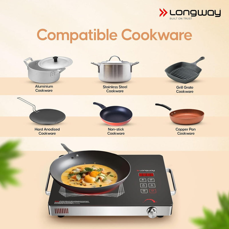 LONGWAY Longway Infralite Pro 2200W Infrared Hot Plate Cooktop with Steel Grill Rack, Crystal Glass Top, Touch Panel & Digital Display, 4 Preset Modes – Stir Fry, BBQ, Hot Pot & Steam, Black - image 6