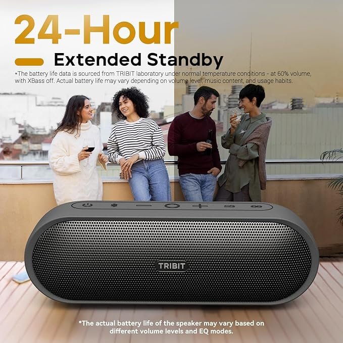 Tribit XSound Plus 2 30W 5.3 Bluetooth Wireless Speakers,Powerful Louder Stereo Sound with Bass-Enhanced XBass Function,IPX7 Waterproof,Built in Mic,150ft BT Range for Home/Outdoor,Black