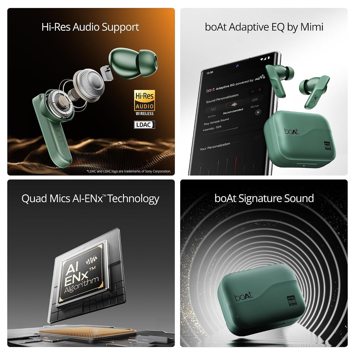 boAt boAt Airdopes 800 HiDef, Hi-Res Audio LDAC, 4Mic ENx, App Support, ASAP Charge, IPX5, Low Latency, Dual Pairing, BTv5.3, Bluetooth TWS in Ear Earbuds Wireless Earphones (Emerald Green) - image 2