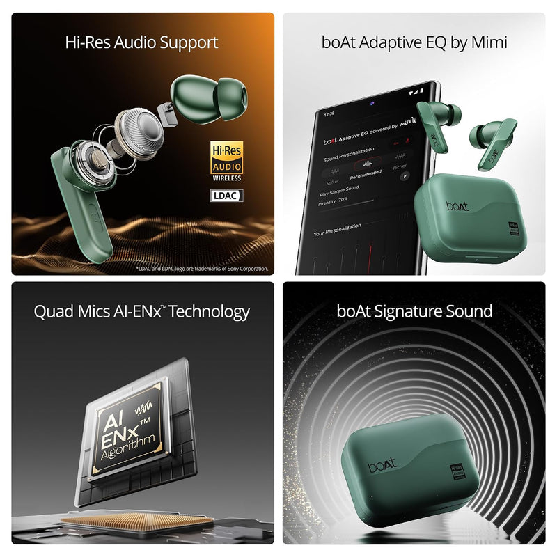 boAt boAt Airdopes 800 HiDef, Hi-Res Audio LDAC, 4Mic ENx, App Support, ASAP Charge, IPX5, Low Latency, Dual Pairing, BTv5.3, Bluetooth TWS in Ear Earbuds Wireless Earphones (Emerald Green) - image 2
