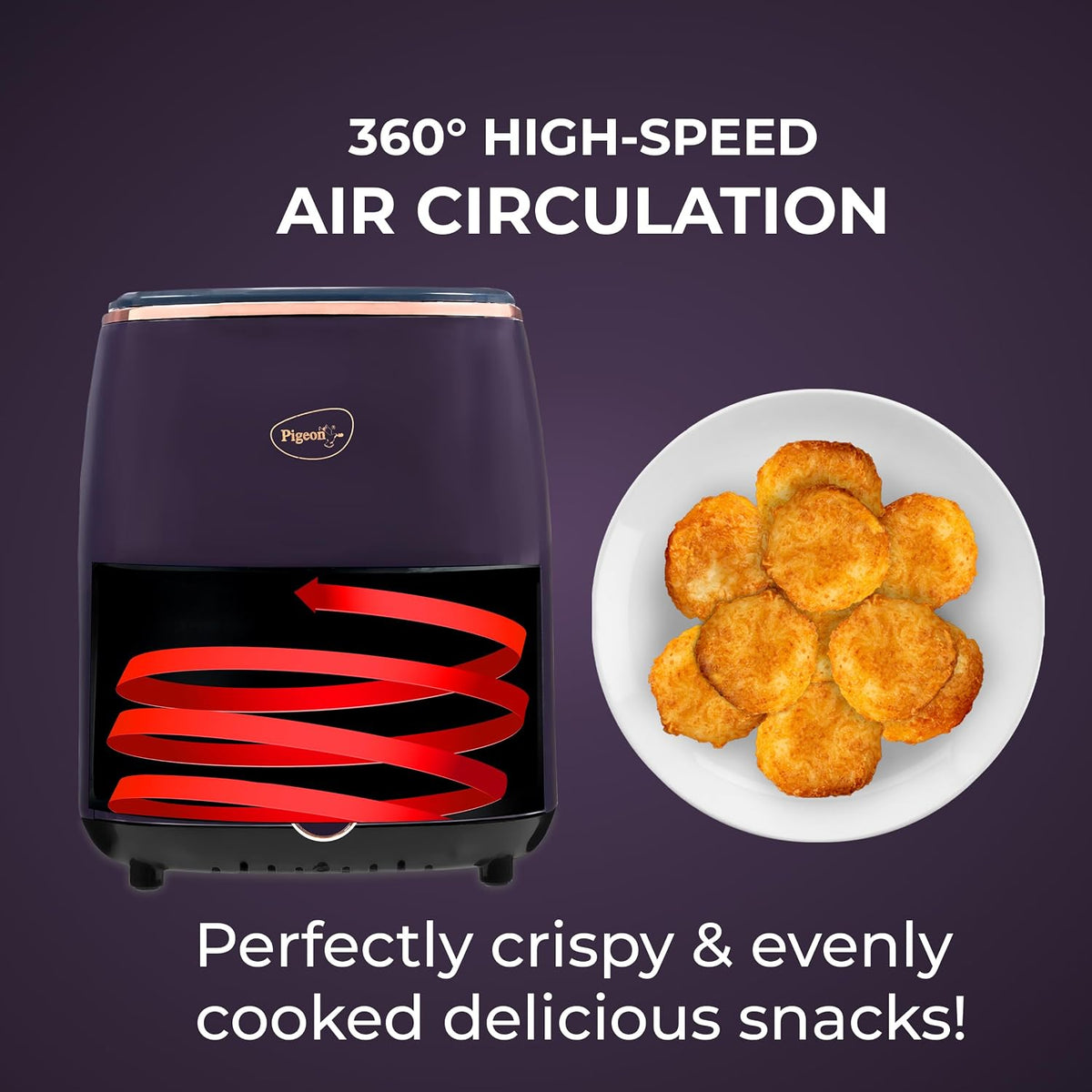 Pigeon Pigeon Healthifry Plus Digital Air Fryer, 360° High Speed Air Circulation Technology 1400 W with Non-Stick 4.2 L Basket - Purple - image 5