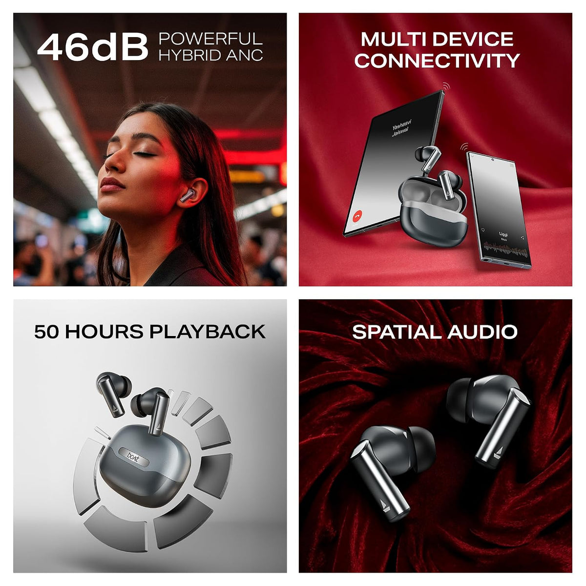 boAt boAt Airdopes Prime 701 ANC, 46dB Hybrid ANC, 50Hr Battery, Real Spatial Audio,Multidevice Connect,App Support, Bluetooth Earbuds, TWS Ear Buds Wireless Earphones with mic (Obsidian Black) Obsidian Grey - image 2