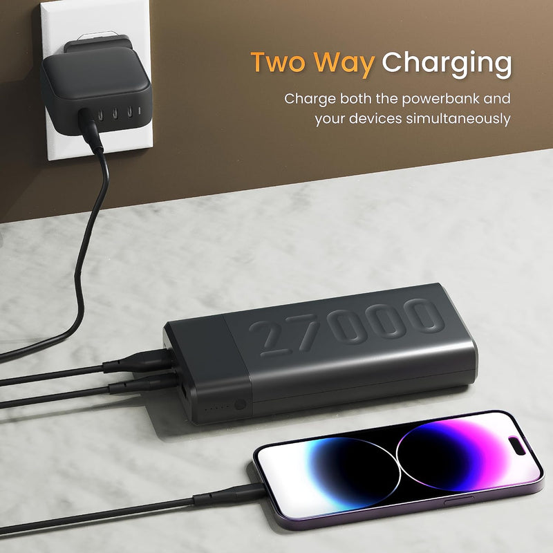 Ambrane Ambrane 27000mAh Powerbank, 20W Fast Charging, Triple Output (2 USB & 1 Type C), PD, Quick Charge for iPhone, Android & Other Devices, Made in India + Type C Cable (Stylo Pro 27K, Black) Black (22.5W) 27000 mAh (22.5W) - image 5