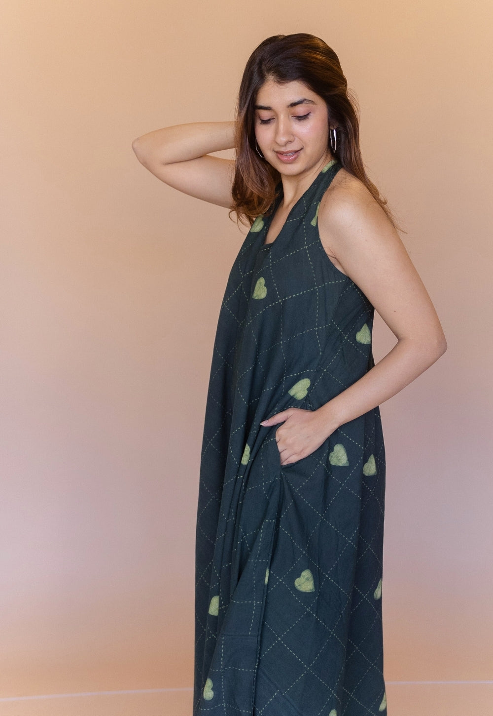Tashi Green Dabu Cotton A Line Dress