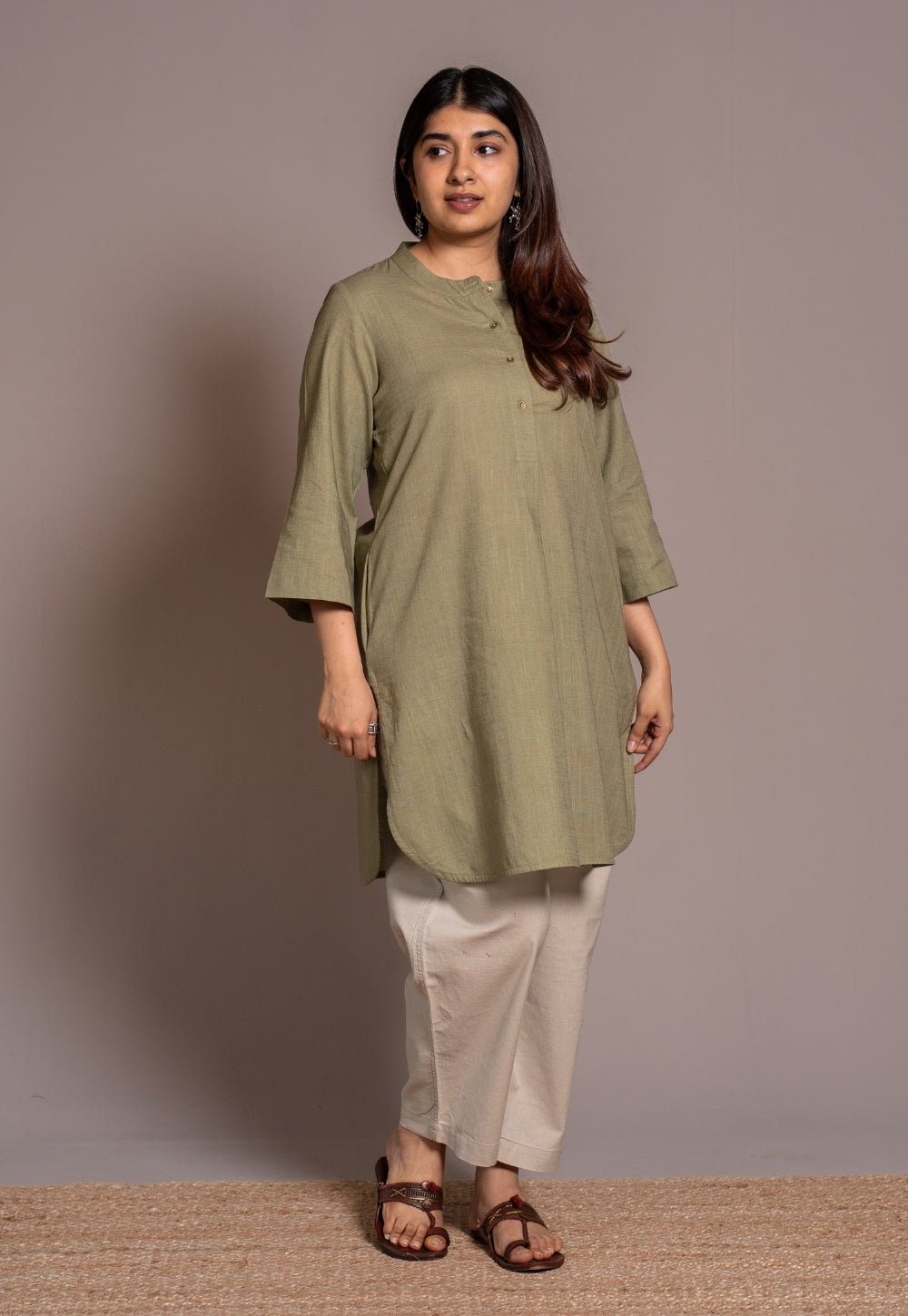 Sage Green Solid Slub Cotton Straight Short Top - DyeVerse