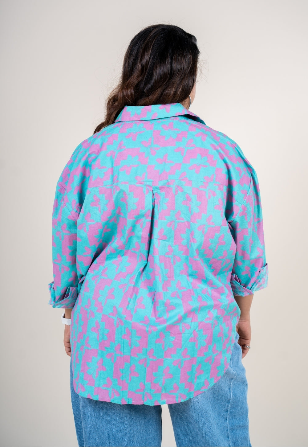 Ruhi Aqua Blue Printed Cotton Straight Shirt