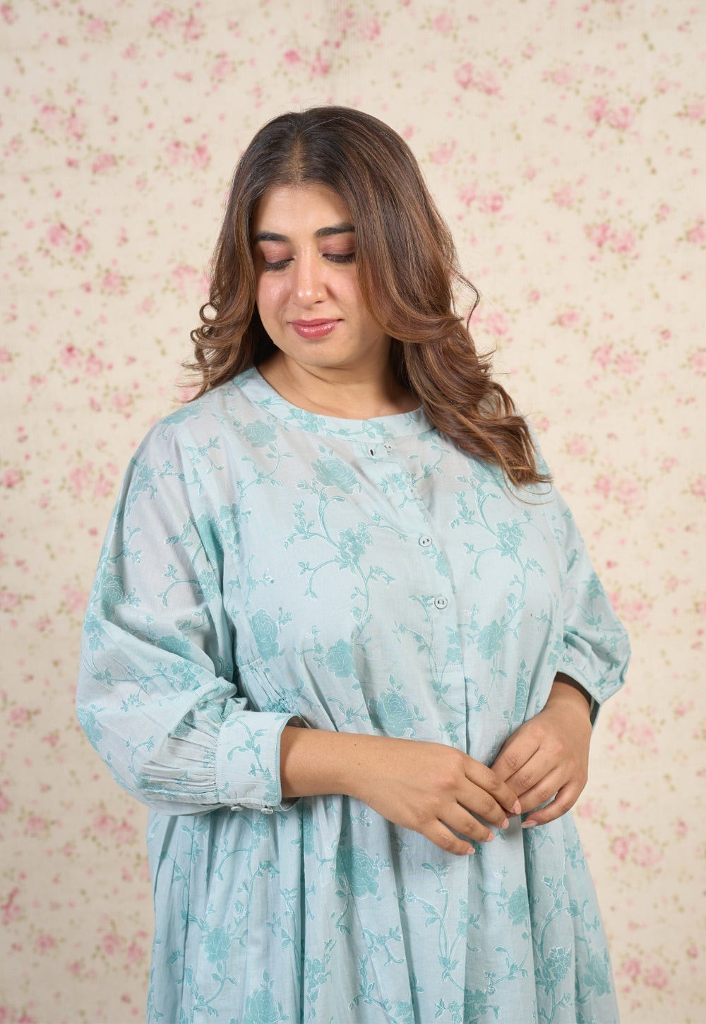 Clara Blue Floral Sanganeri Mul Cotton A Line Dress
