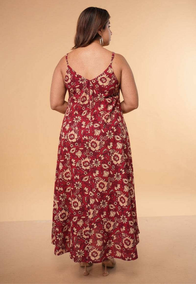 Sonam Red Dabu Slub  Cotton A Line Dress