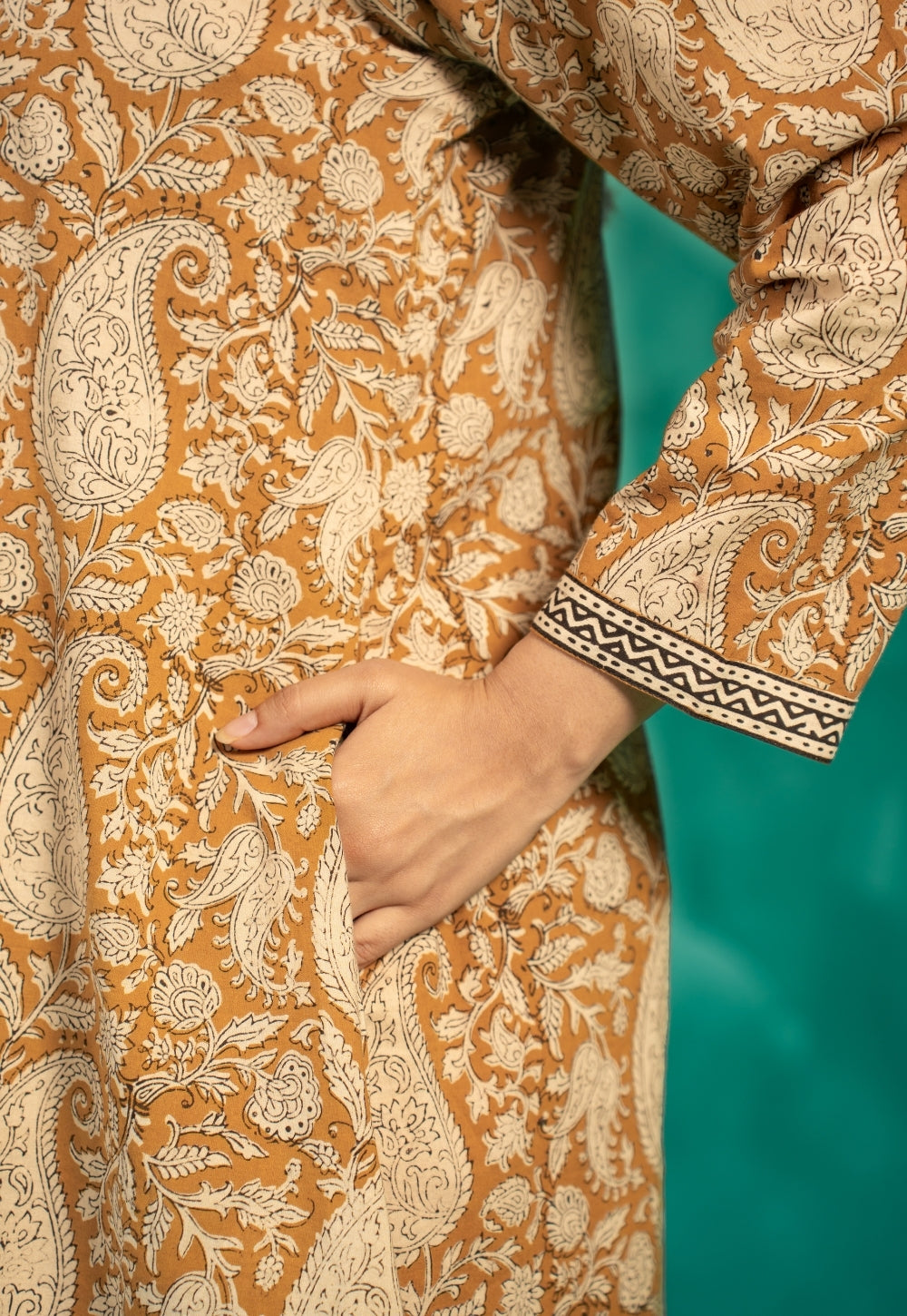 Zasha Yellow Bagru Cotton A Line Kurta