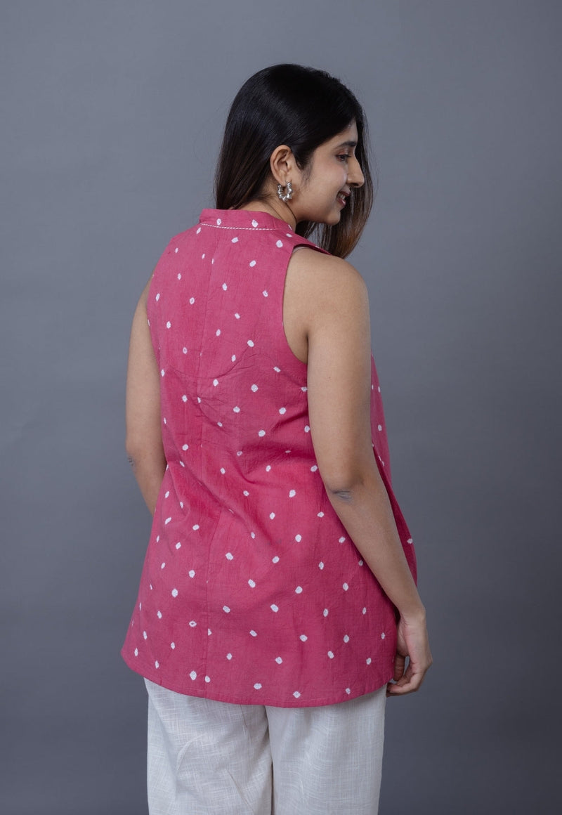 Zivya Pink Bandhani Cotton A Line Short Top