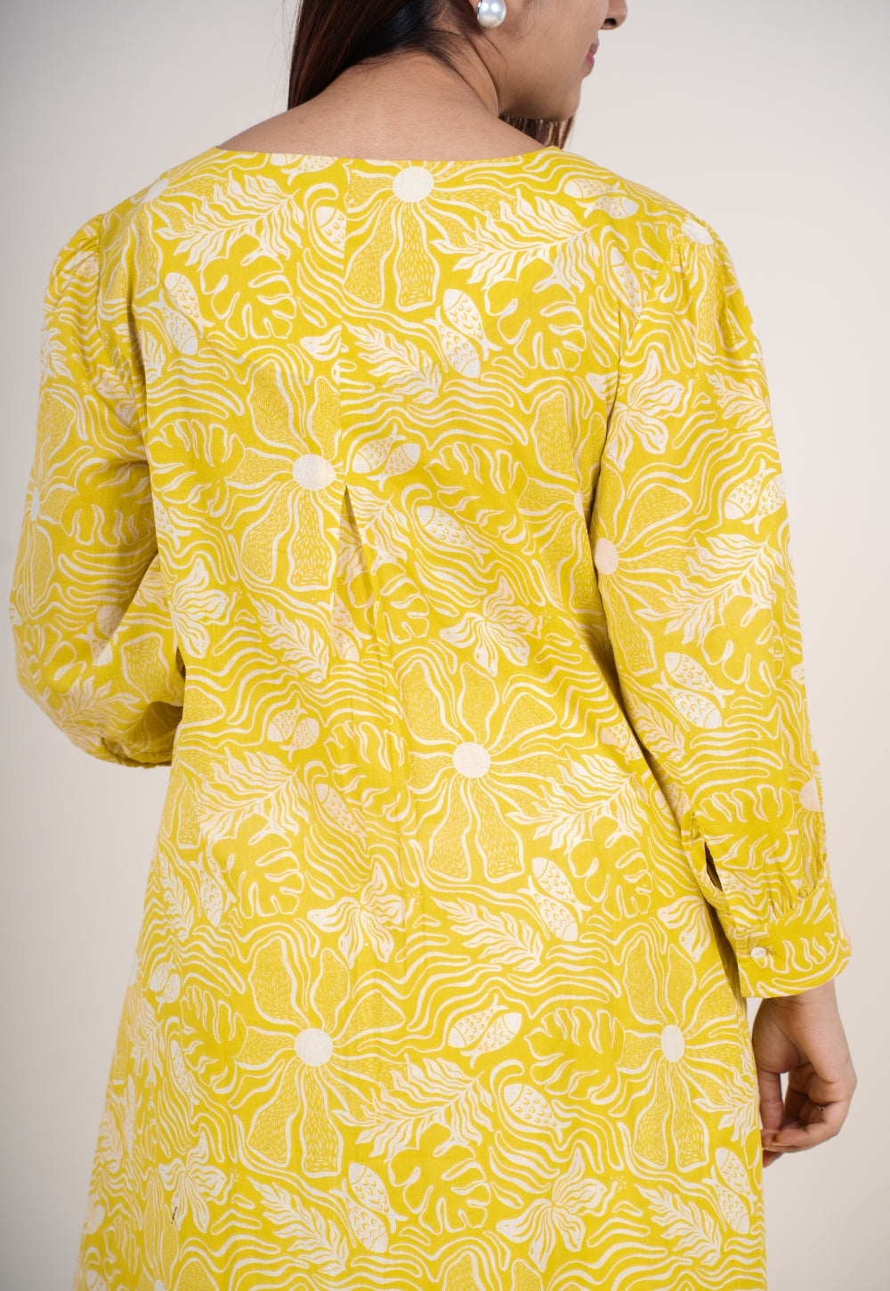 Akira Bright Yellow Printed Mul Straight Kurta