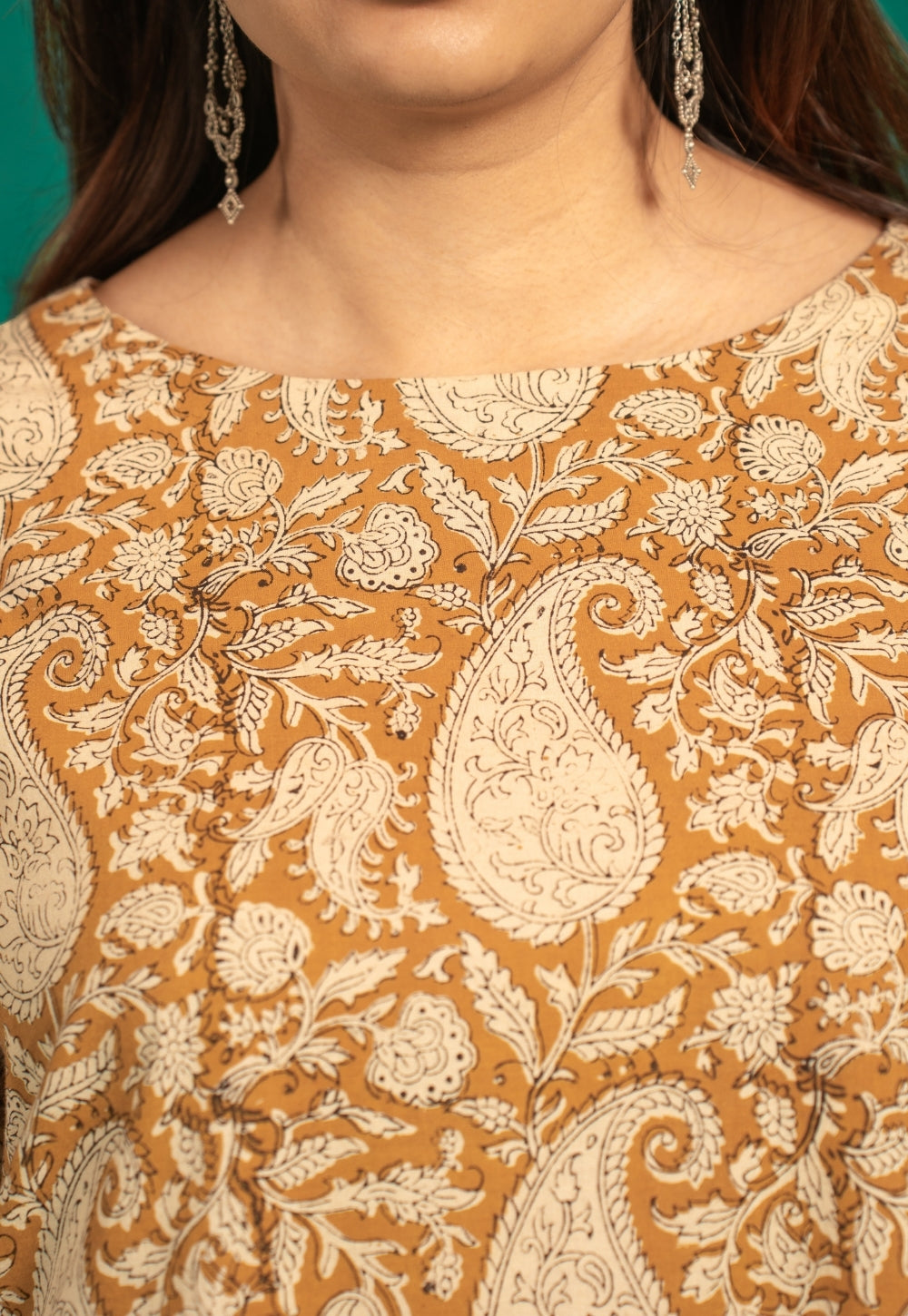 Zasha Yellow Bagru Cotton A Line Kurta