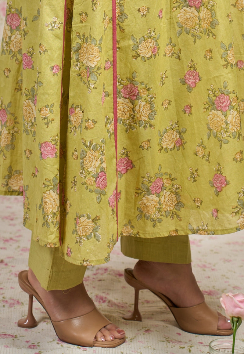 Lily Green Sanganeri Mul Cotton A Line Kurta