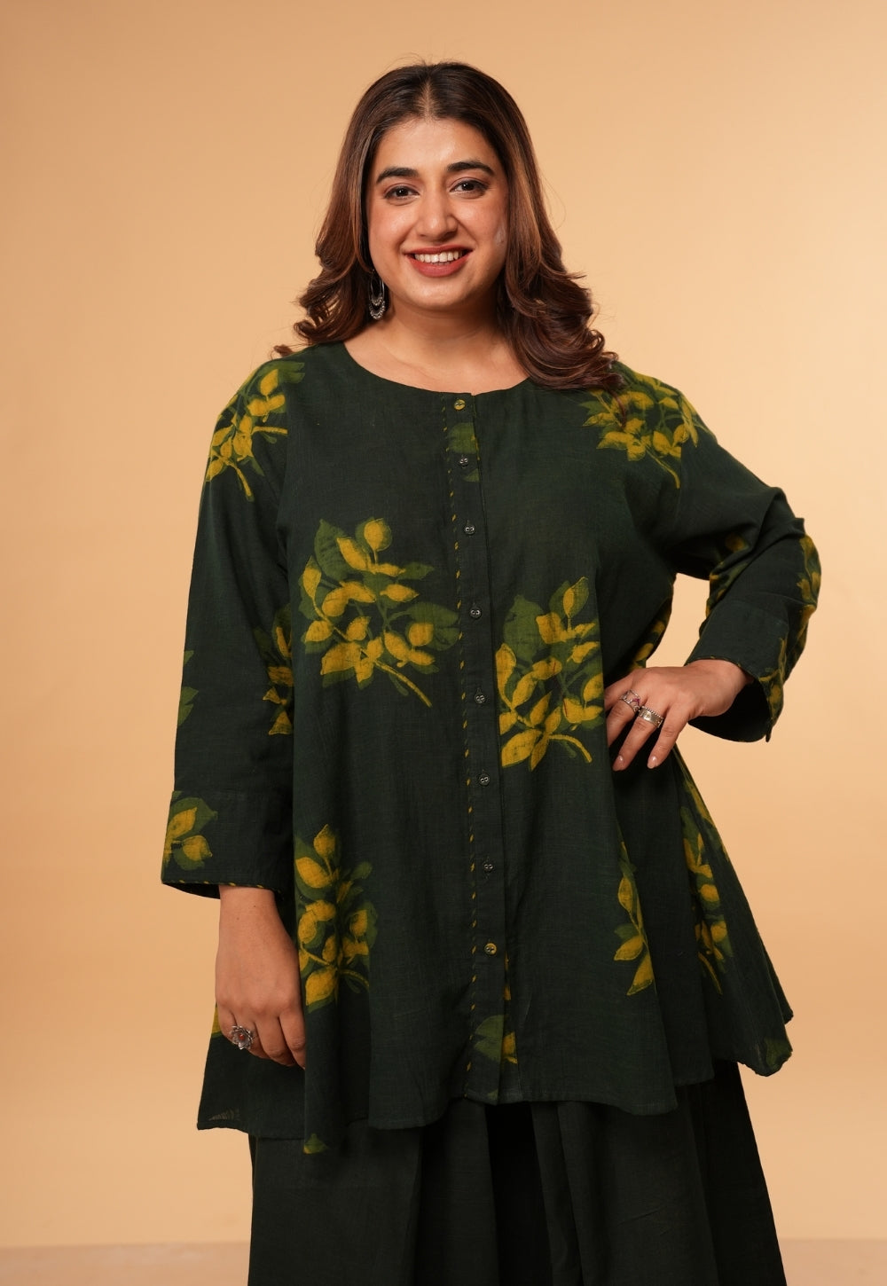 Urva Green Dabu Slub Cotton A Line Short Top