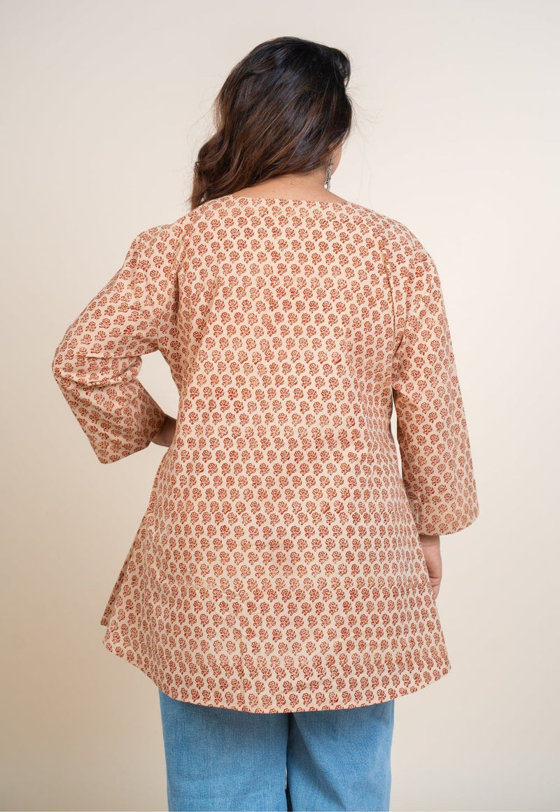 Urva White Bagru Cotton A Line Short Top