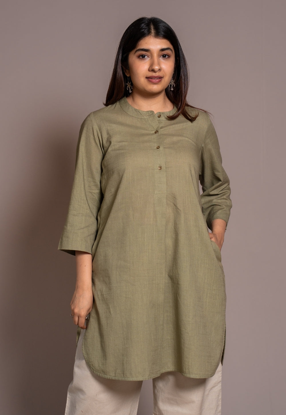 Sage Green Solid Slub Cotton Straight Short Top - DyeVerse