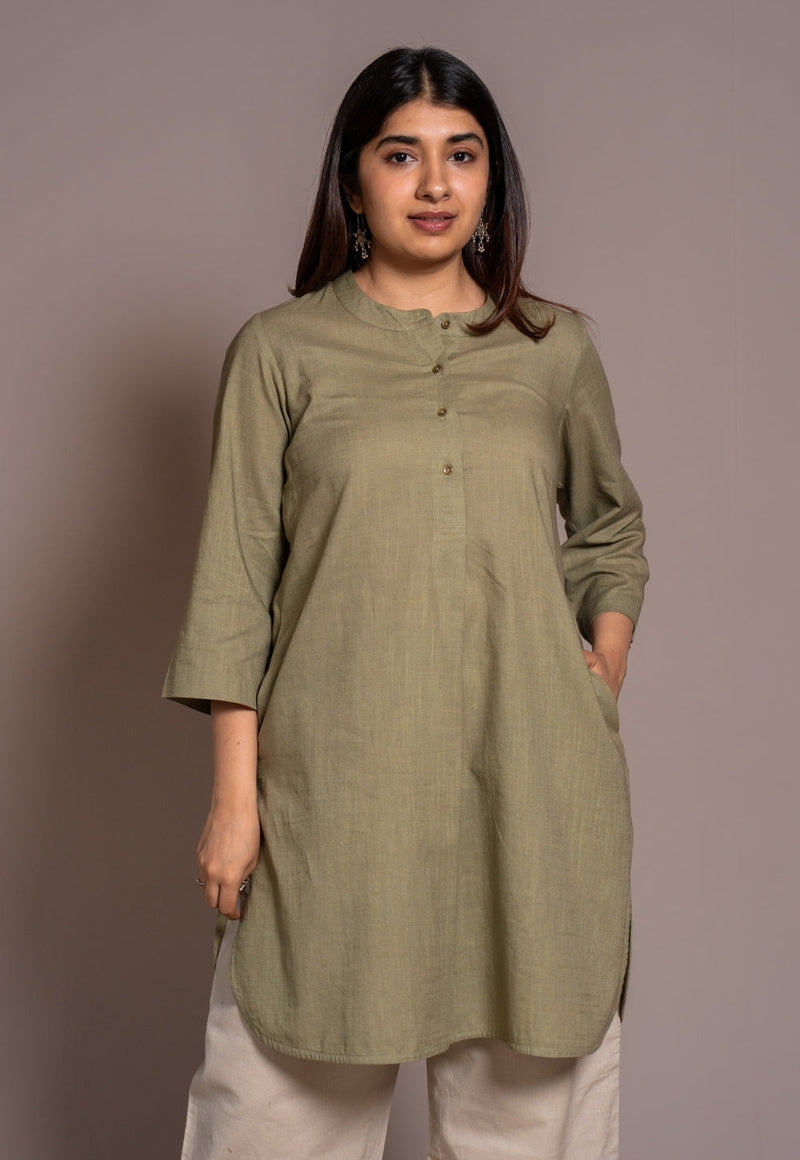 Sage Green Solid Slub Cotton Straight Short Top - DyeVerse