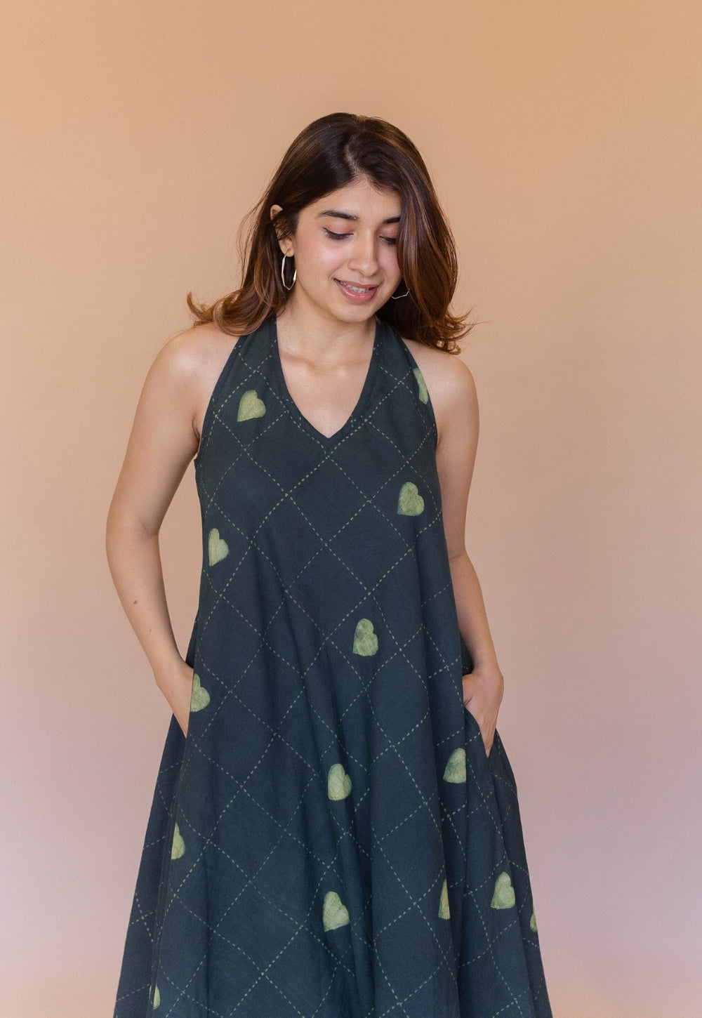Tashi Green Dabu Cotton A Line Dress