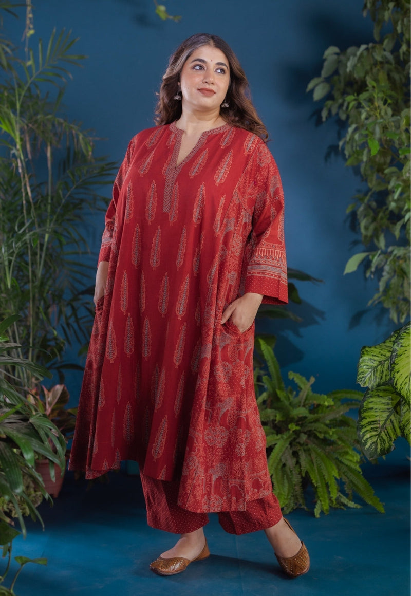 Yashi Red Dots Ajrakh Cotton Straight Pant