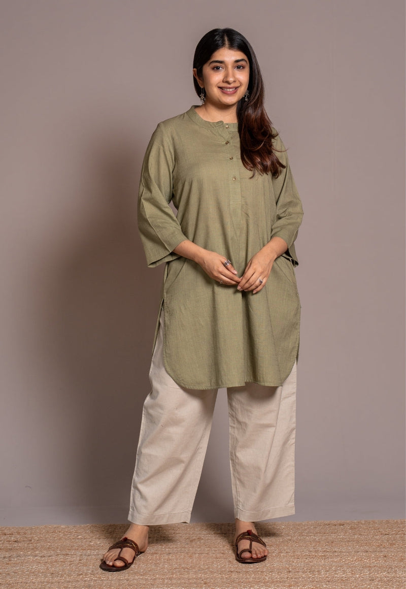 Sage Green Solid Slub Cotton Straight Short Top - DyeVerse