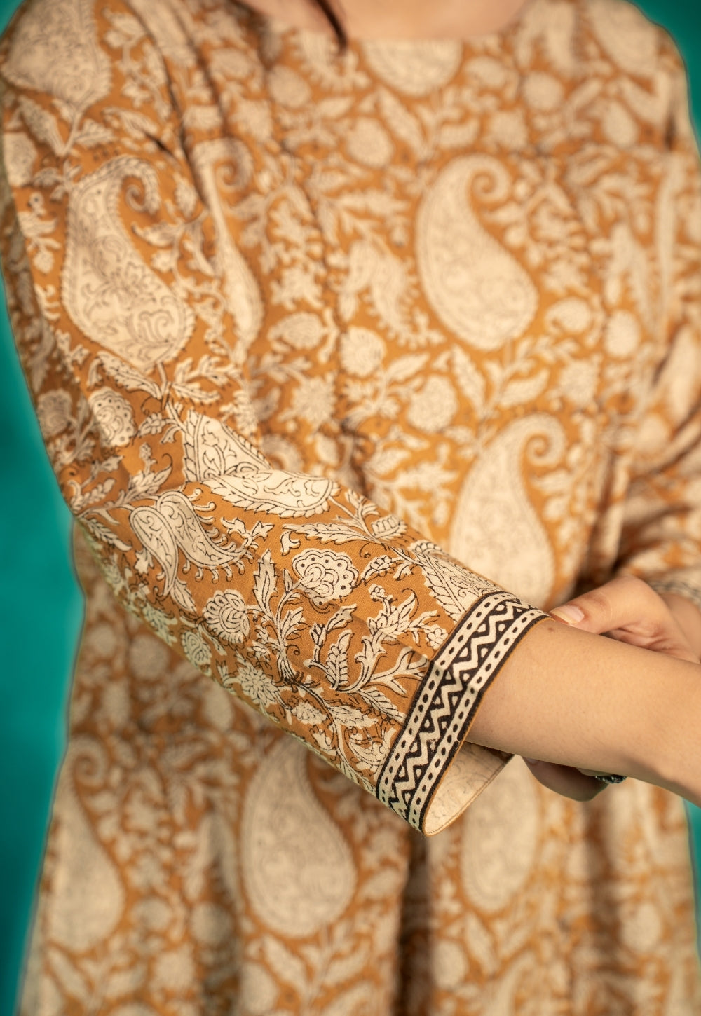 Zasha Yellow Bagru Cotton A Line Kurta