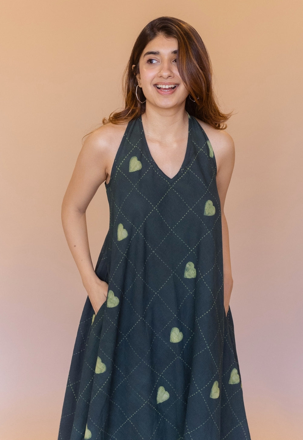 Tashi Green Dabu Cotton A Line Dress