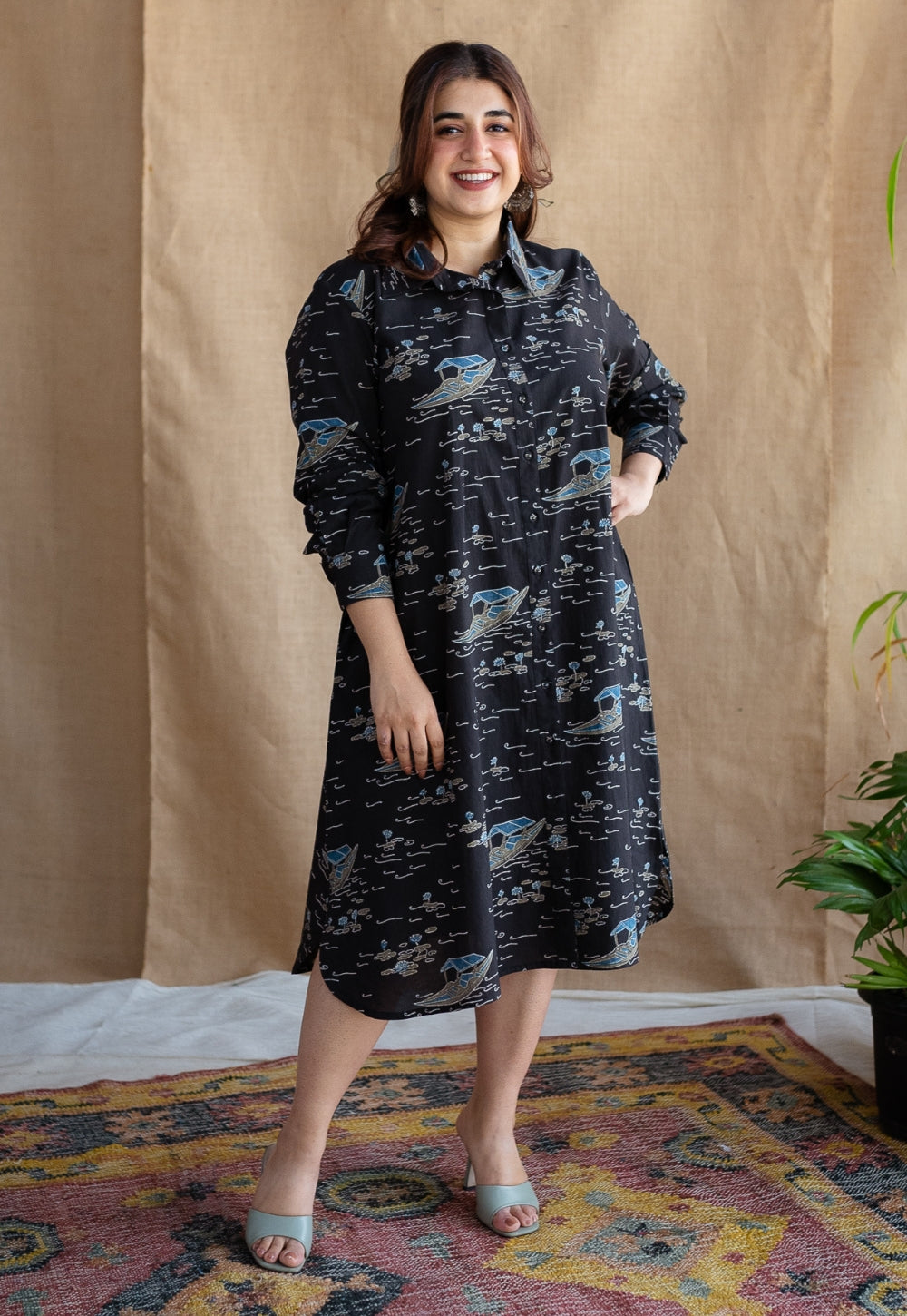 Sirin Charcoal Ajrakh Cotton A Line Dress