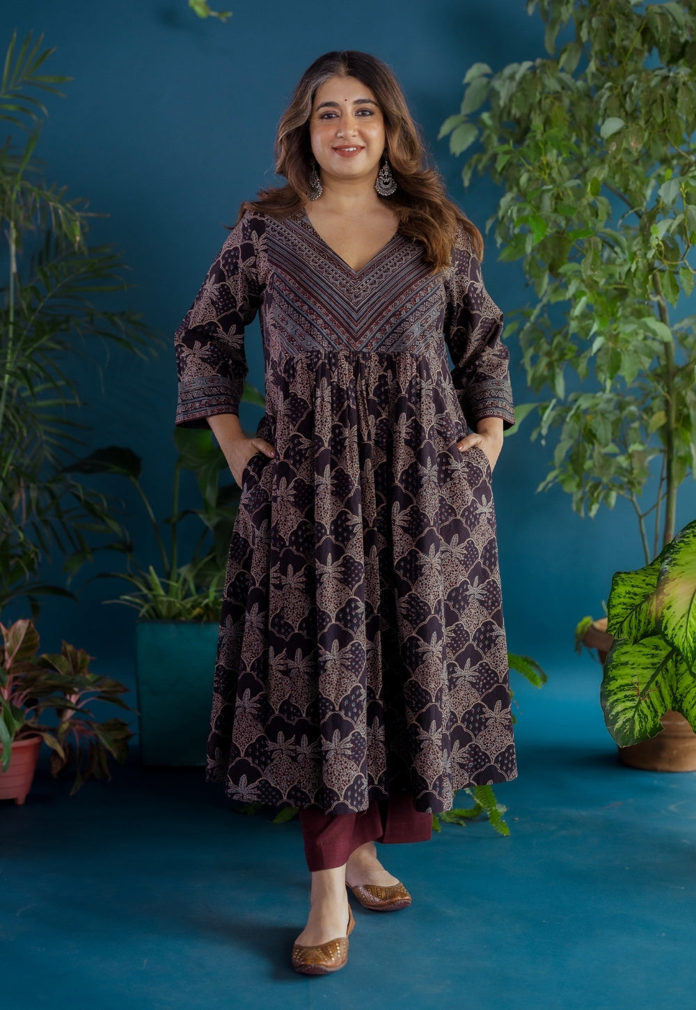 Kashish Black Ajrakh Cotton Kali Kurta