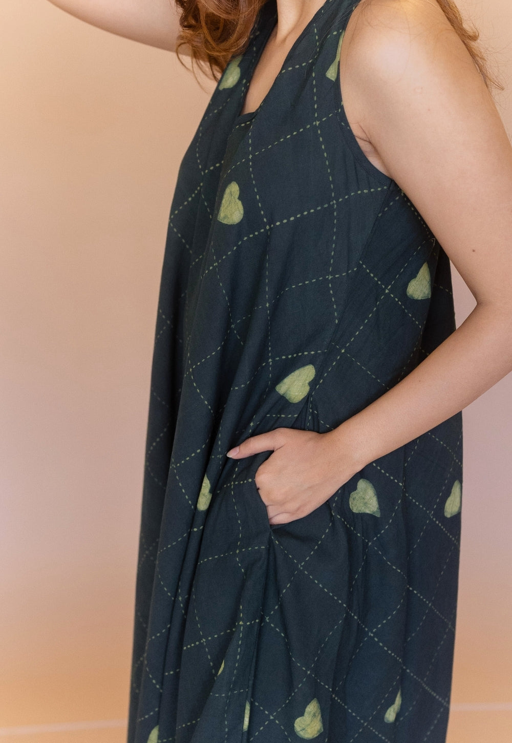 Tashi Green Dabu Cotton A Line Dress