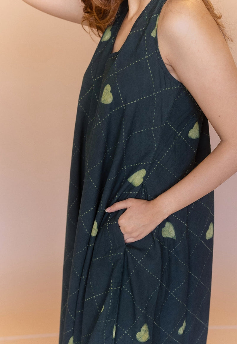 Tashi Green Dabu Cotton A Line Dress