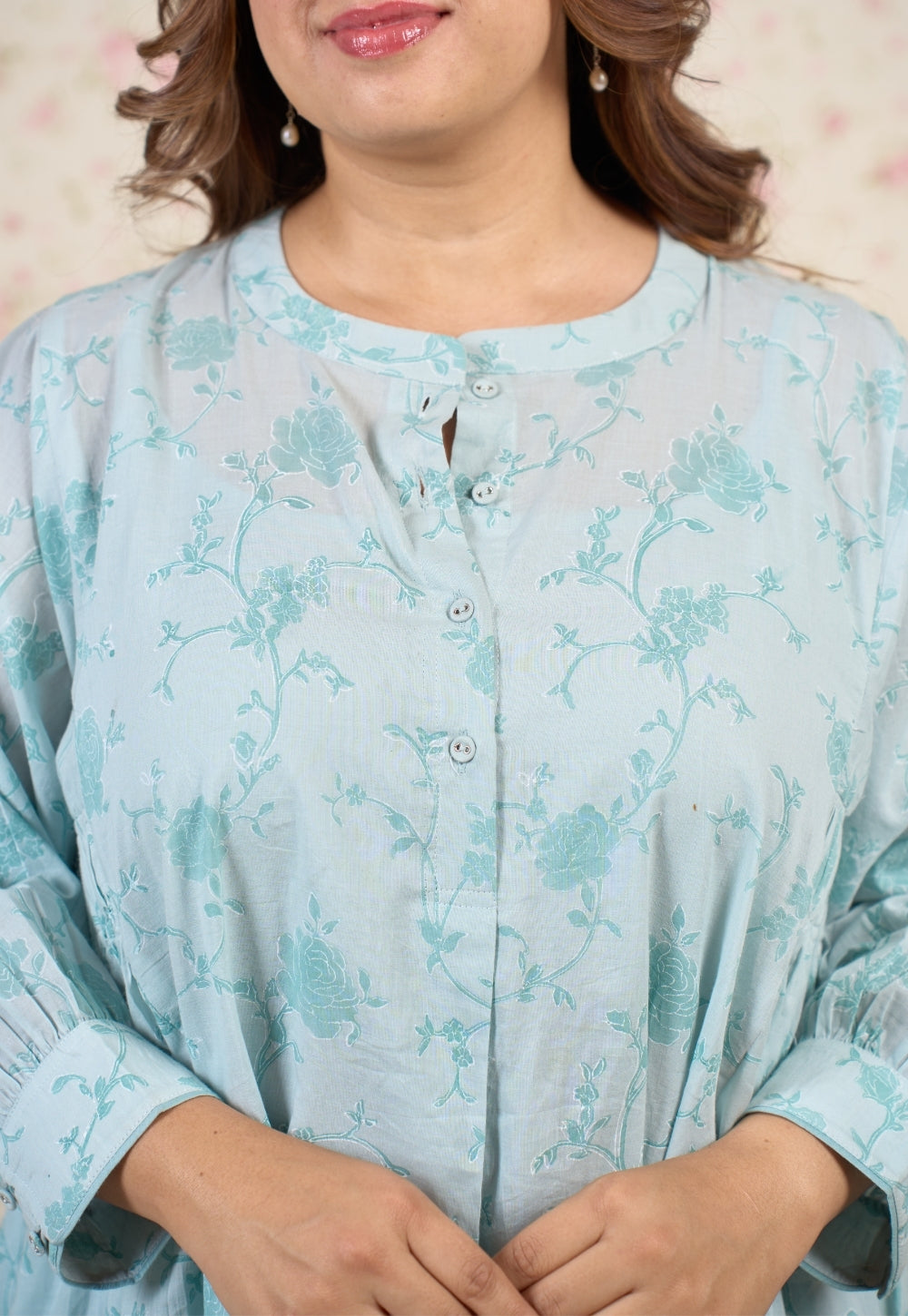 Clara Blue Floral Sanganeri Mul Cotton A Line Dress