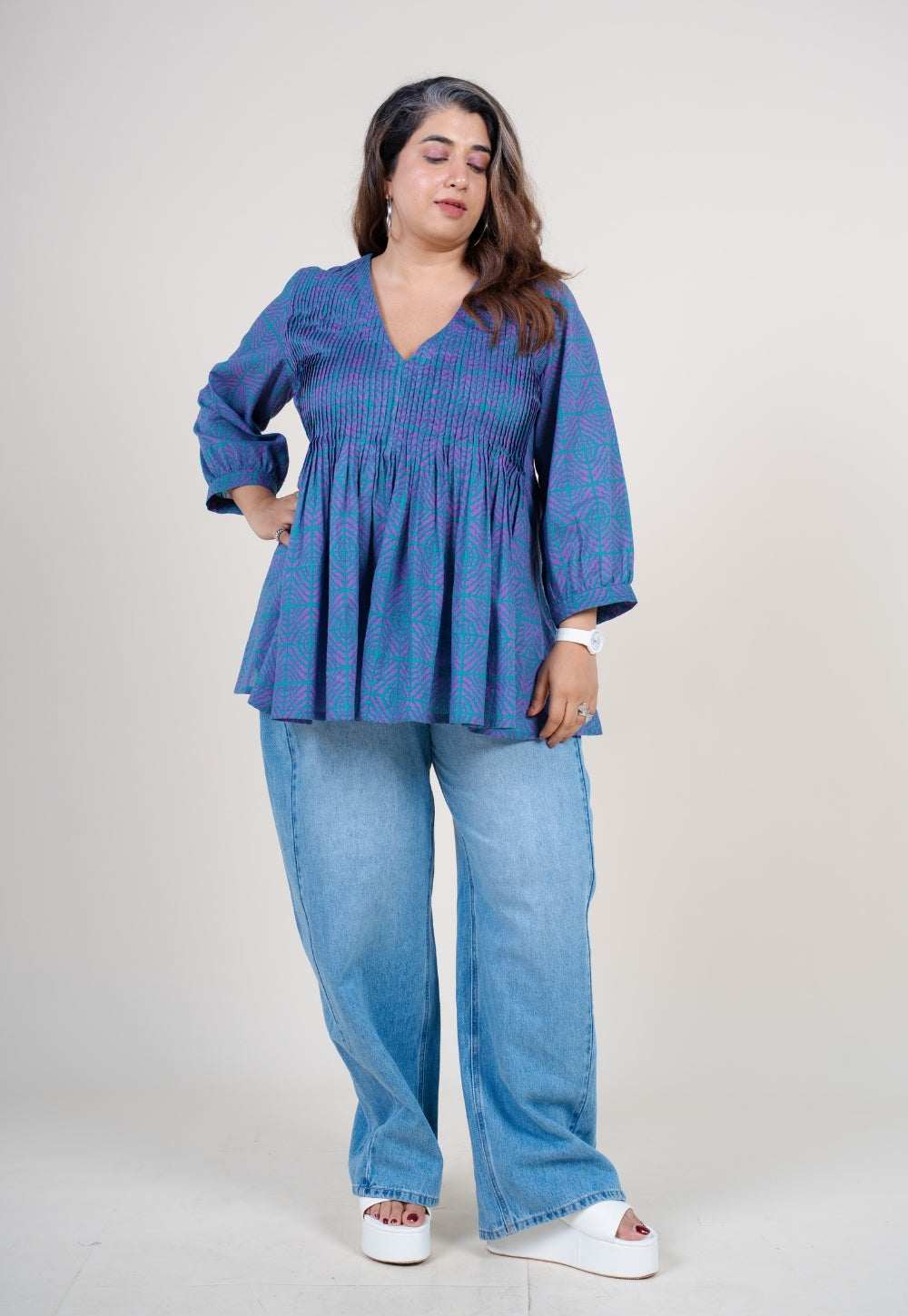 Hiral Purple Printed Mul A Line Short Top