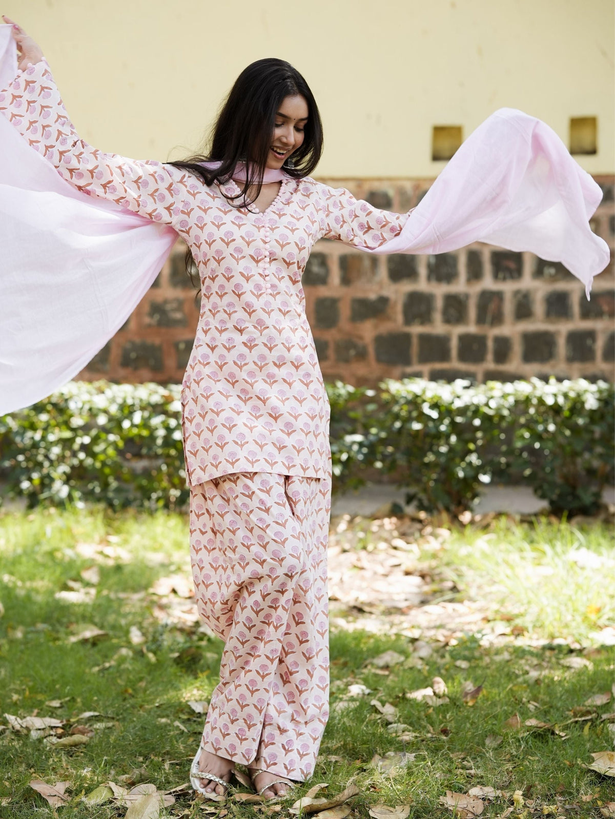 Anaya Beige Pink Cotton Farshi Salwar Suit Set