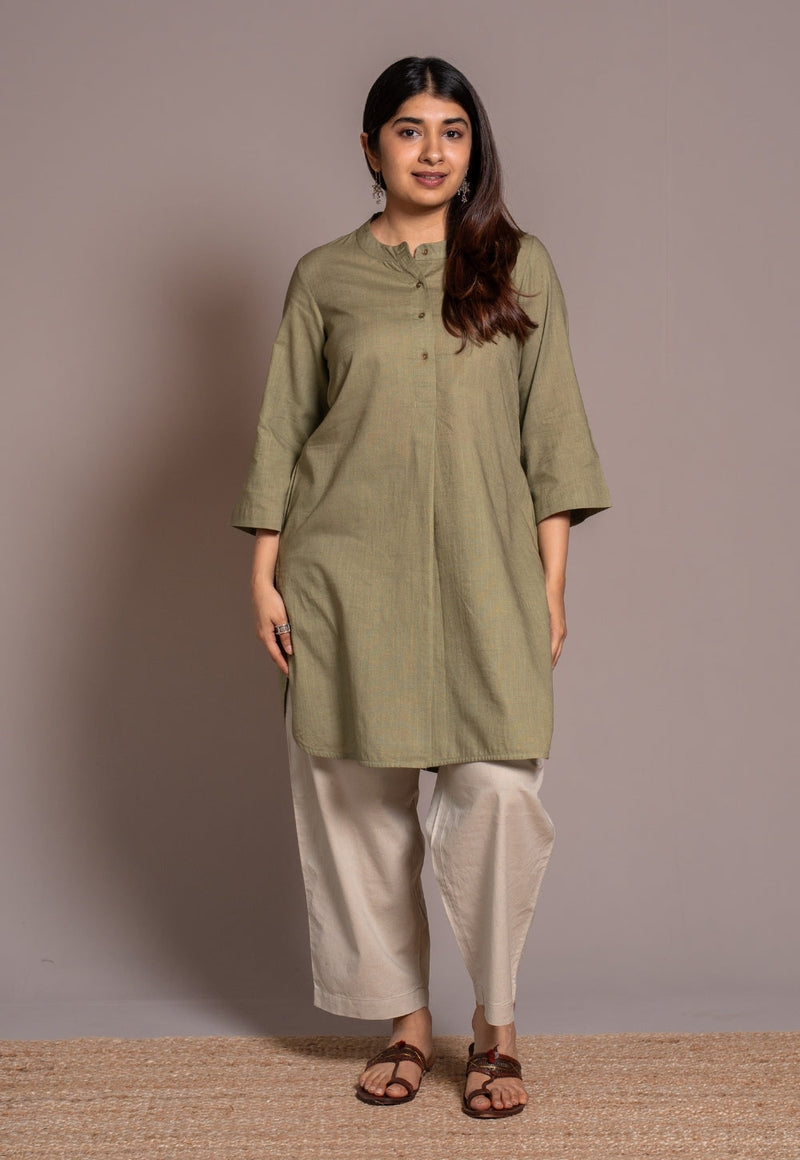 Sage Green Solid Slub Cotton Straight Short Top - DyeVerse