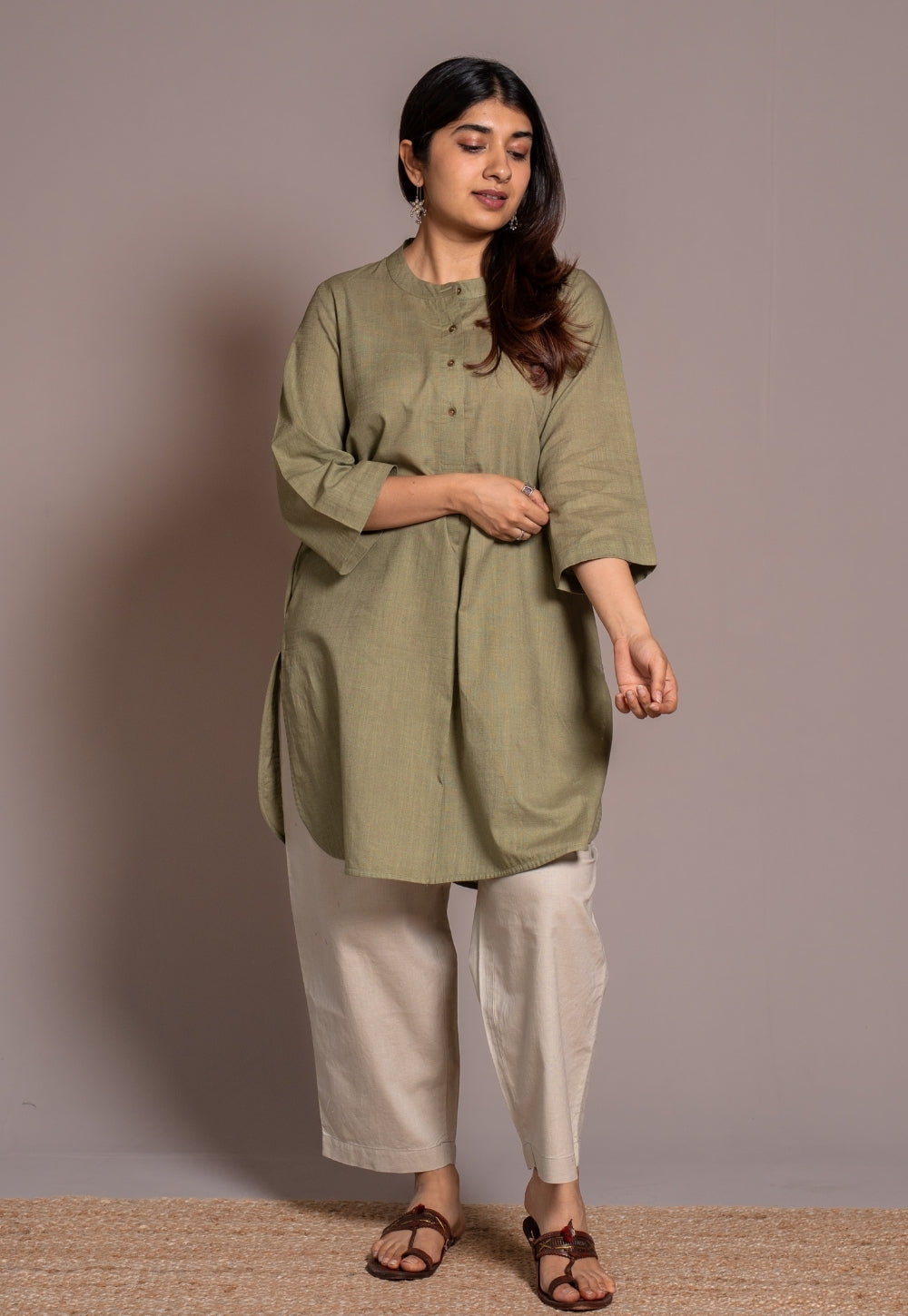 Sage Green Solid Slub Cotton Straight Short Top - DyeVerse