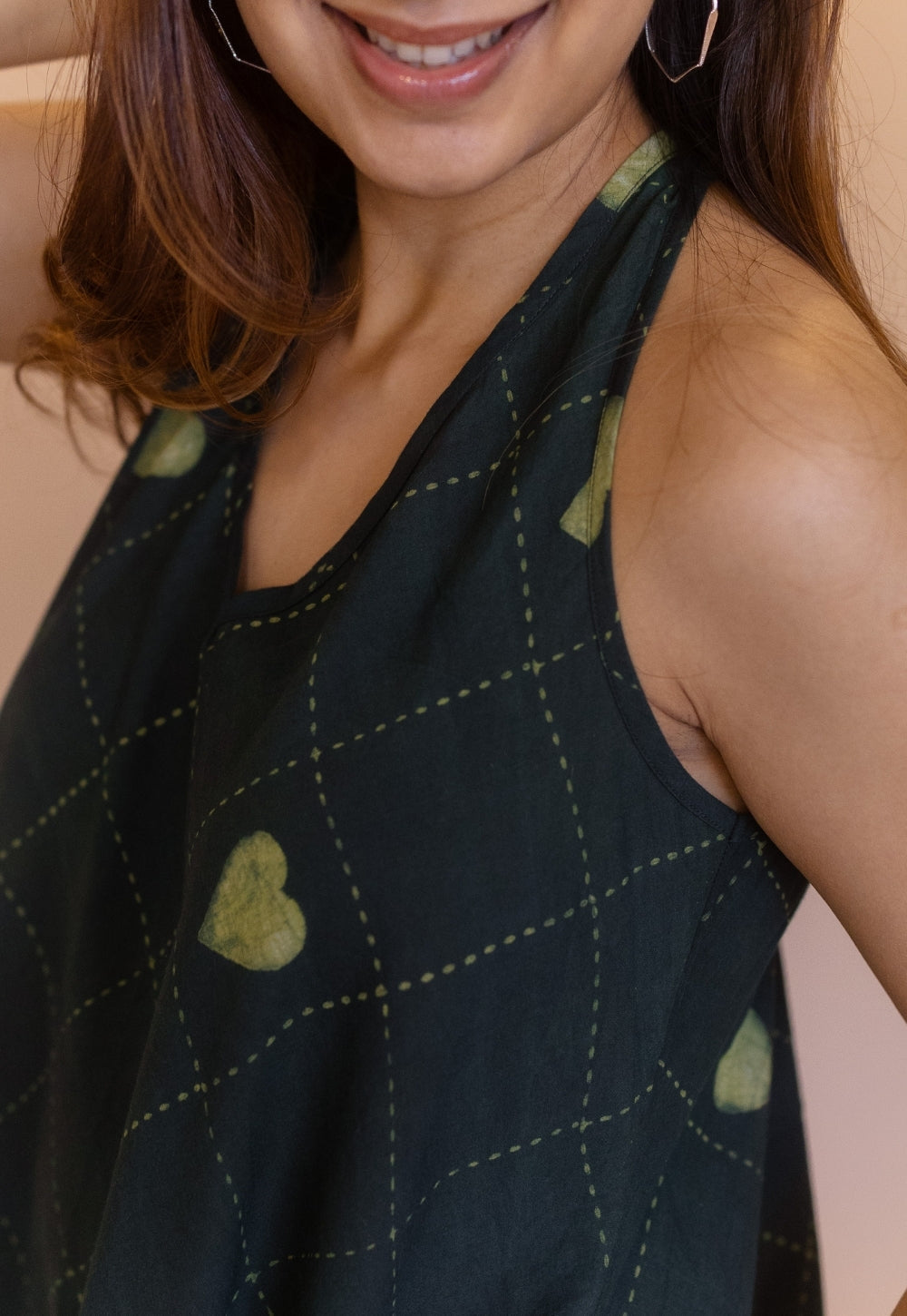 Tashi Green Dabu Cotton A Line Dress