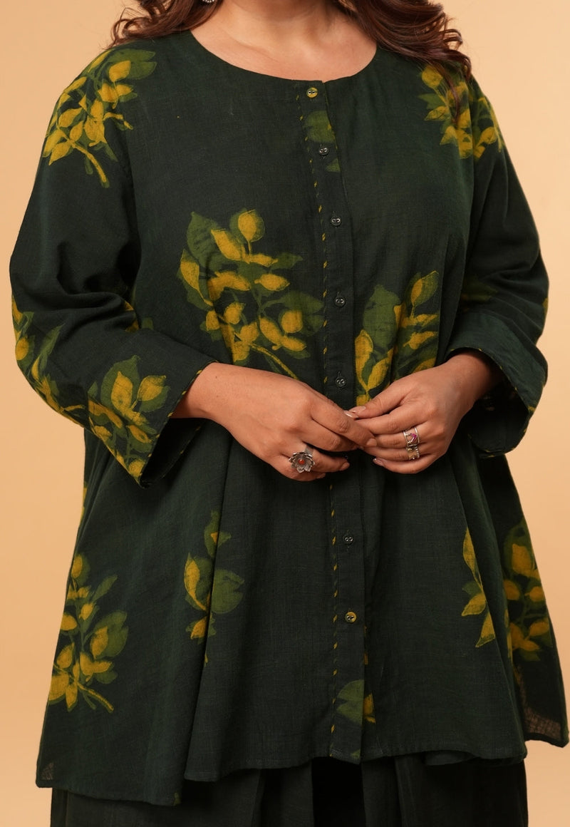 Urva Green Dabu Slub Cotton A Line Short Top